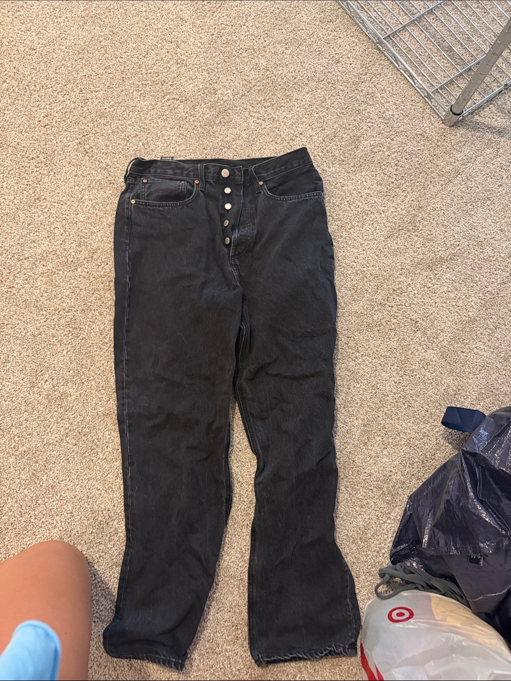 Denim Forum Black High-Rise Straight-Leg Jeans with Button Fly